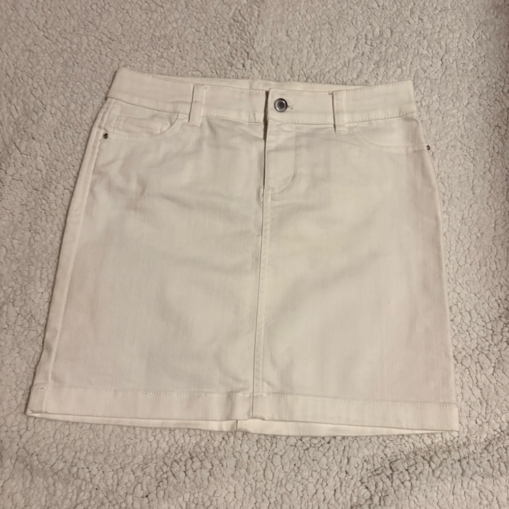 White House Black Market White denim mini Skirt